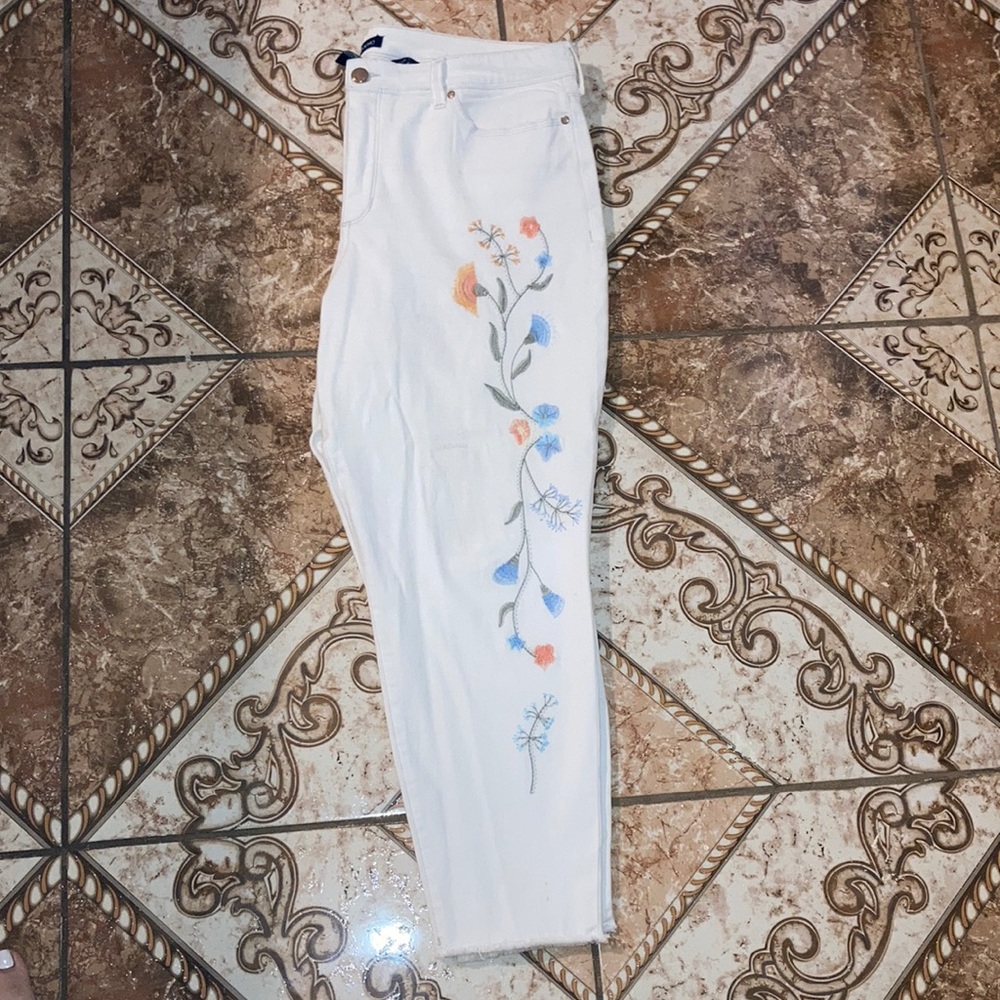 White Floral Jeans